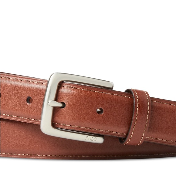 New Polo Ralph Lauren Suffield Brown Leather Single prong metal buckle Belt - Picture 3 of 8